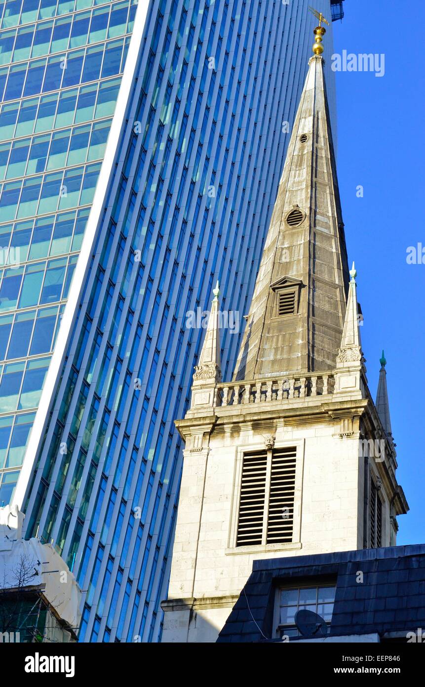 St Margaret Patten's Church, East Cheap, with the walkie talkie building on Fenchurch St in the background London, England, UK Stock Photo
