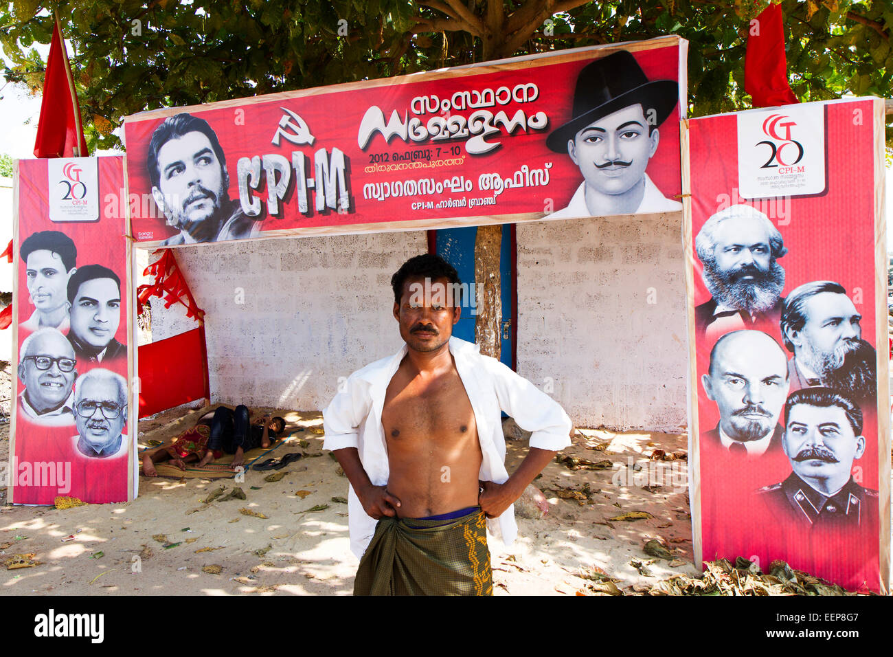 Vizhinjam, Kerala, INDIA - JAN 12: People and campaign during the communist party elections on JAN 12, 2012 in Vizhinjam, Kerala Stock Photo