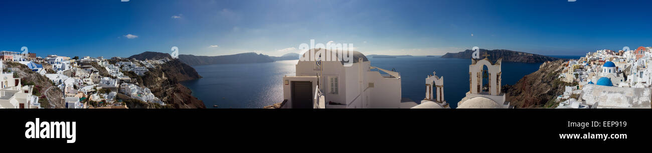 Panorama of Santorini as seen from Oia, Greece Stock Photo