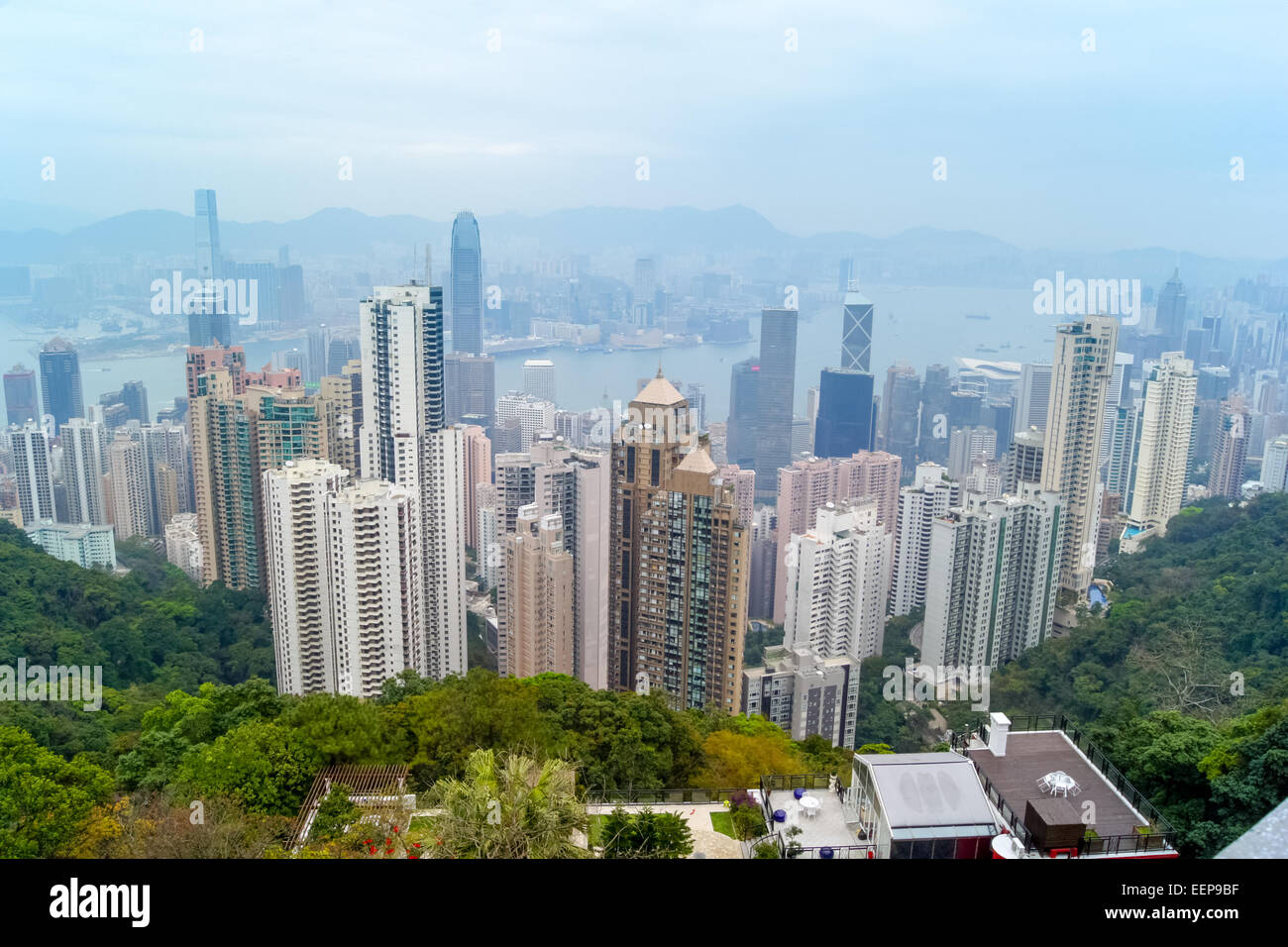 View of high rise residential apartments and commercial skyscrapers