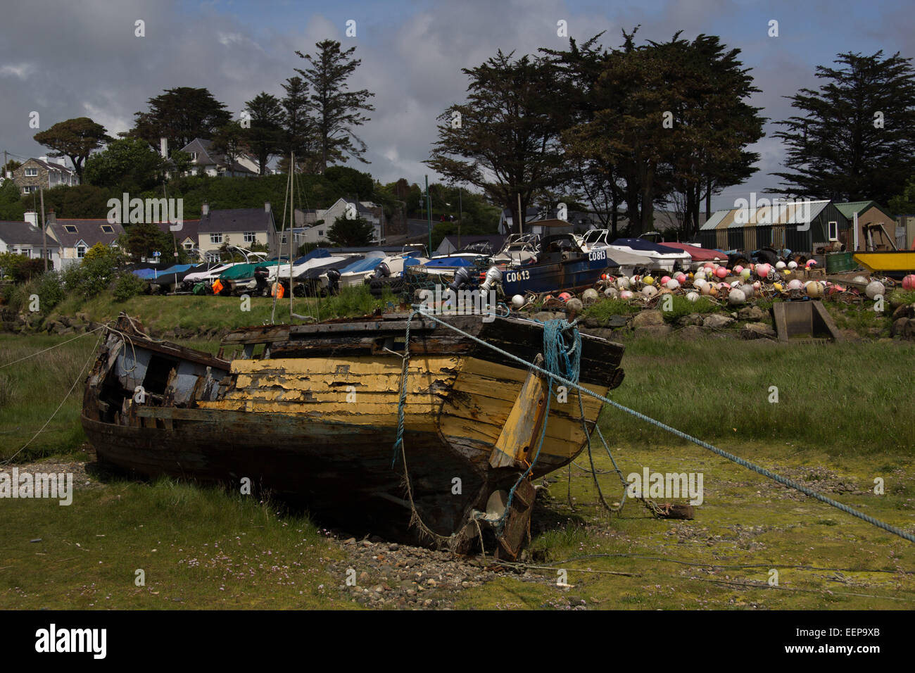 Abersoch Boat Wreck, Abersoch, Boat Yard, Wales Stock Photo