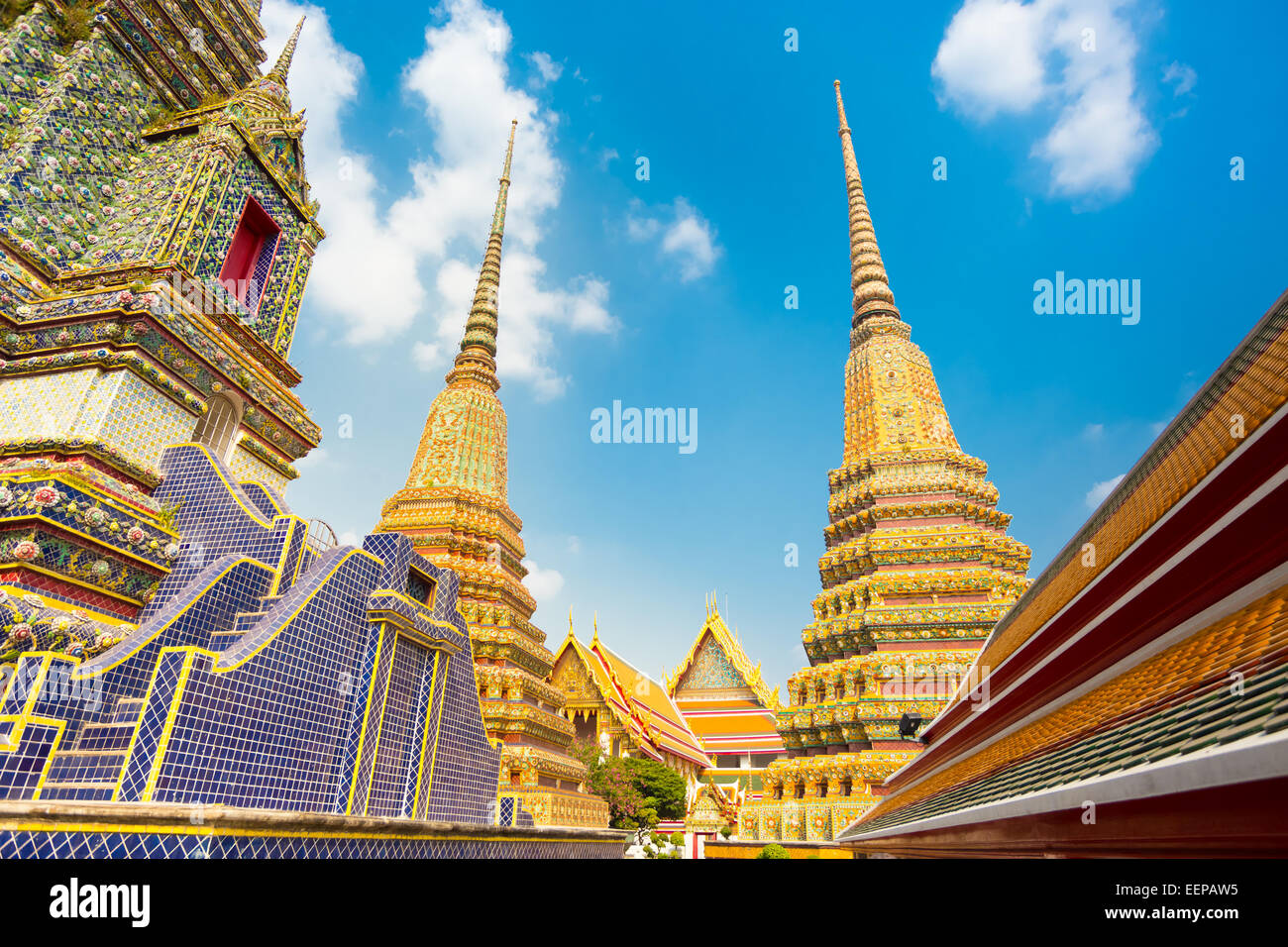 Pagodas of Wat Pho temple in Bangkok, Thailand Stock Photo - Alamy