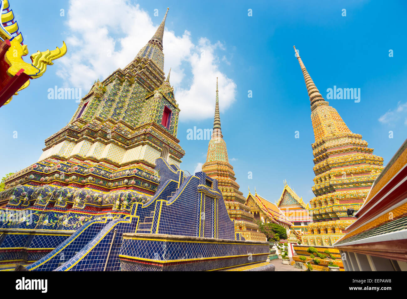 Pagodas of Wat Pho temple in Bangkok, Thailand Stock Photo - Alamy