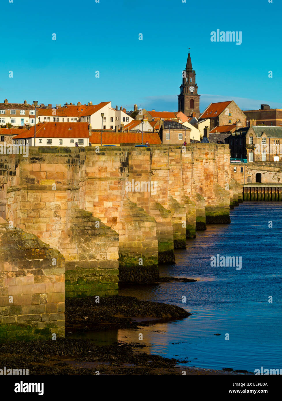 The Old Bridge at Berwick Upon Tweed Northumberland England UK built 1611 for James 1 of Scotland with the town visible behind Stock Photo