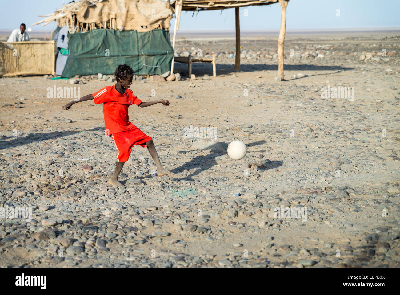 Ethiopian child play football, Ethiopia, Africa Stock Photo