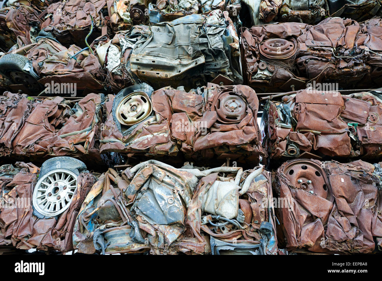Crushed Cars Forming A Wall Outside A Car Park Heath Mill Lane