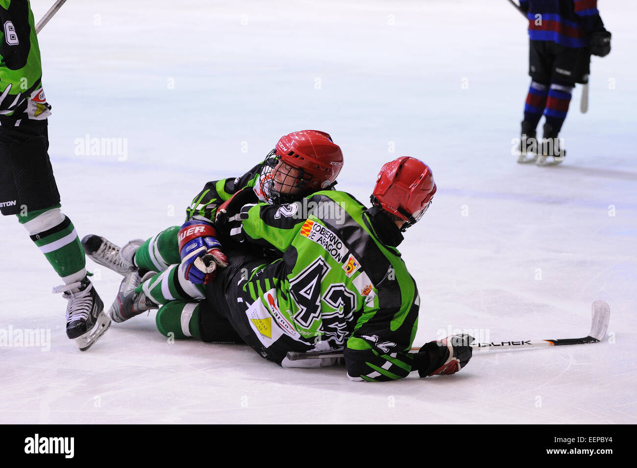 BARCELONA - MAY 11: Players in action in the Ice Hockey final of the Copa del Rey (Spanish Cup). Stock Photo