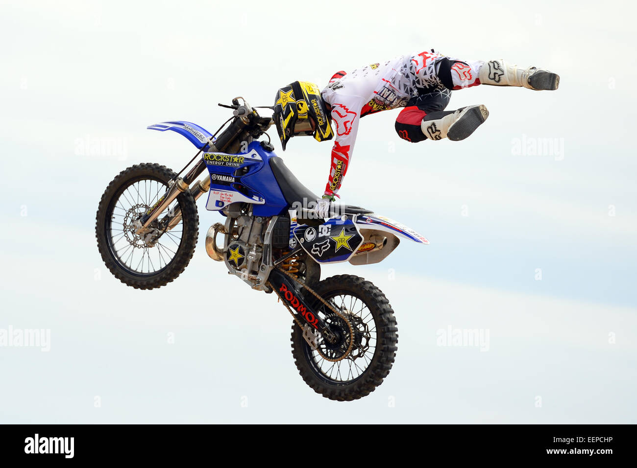 BARCELONA - JUN 28: A professional rider at the FMX (Freestyle Motocross) competition at LKXA Extreme Sports Barcelona Games. Stock Photo