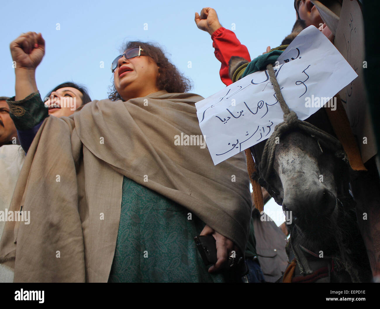 Lahore Pakistan 20th Jan 2015 Supporters Of Pakistan Tehreek e Insaf PTI Chant Slogans 