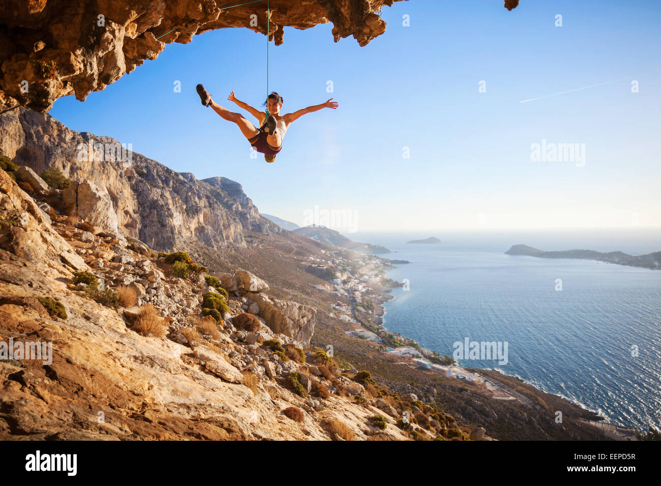 Female rock climber falling of a cliff while lead climbing Stock Photo -  Alamy