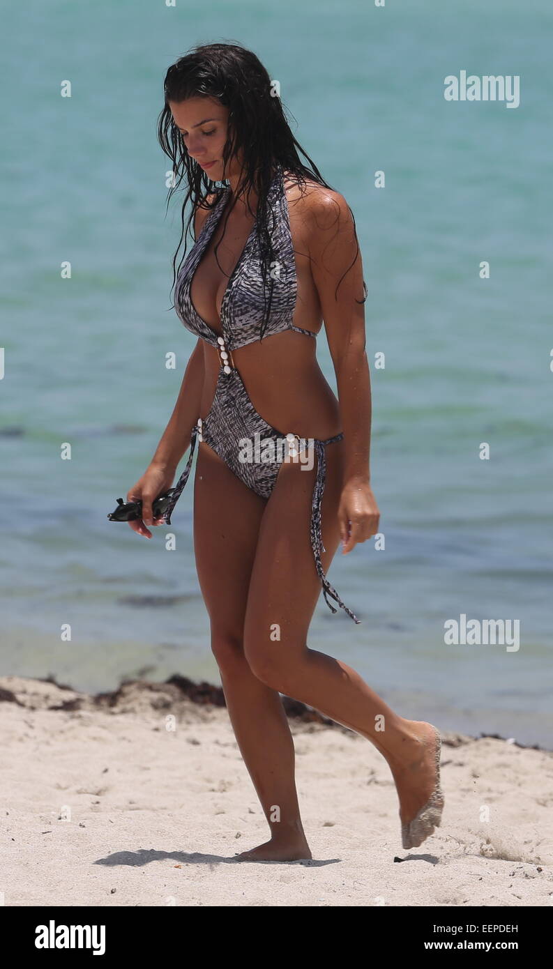French football player Bacary Sagna and his wife Ludivine Kadri Sagna enjoy a day at the beach  Featuring: Ludivine Kadri Sagna Where: Miami Beach, Florida, United States When: 18 Jul 2014 Stock Photo