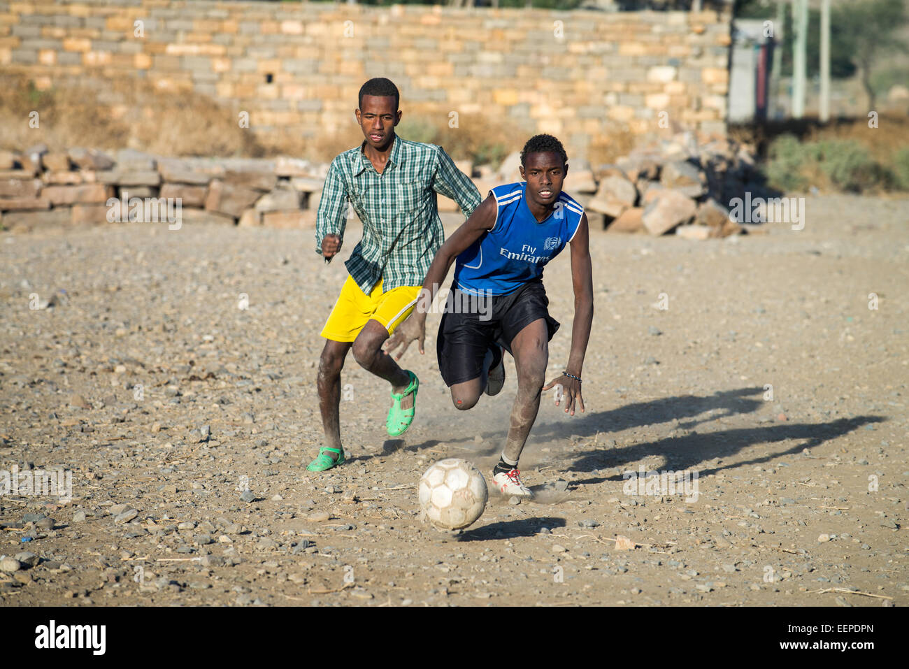 Children play football on a dirt pitch in Abala, Ethiopia, Africa Stock ...