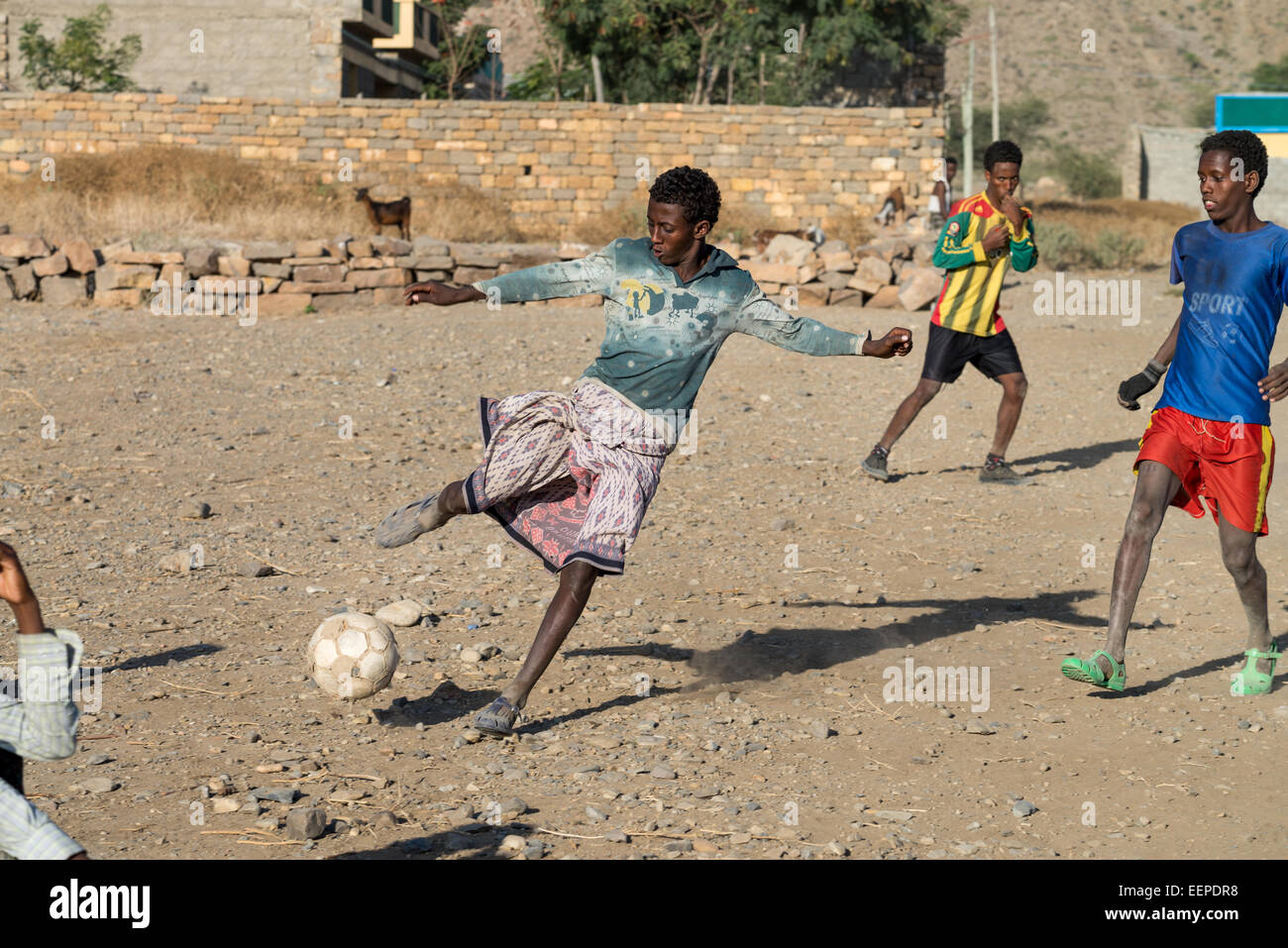 Children play football on a dirt pitch in Abala, Ethiopia, Africa Stock ...