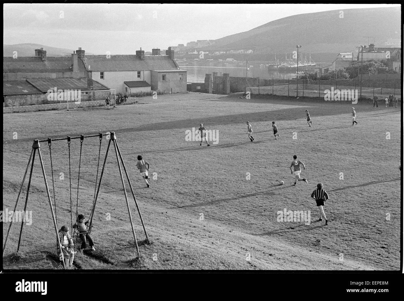 Football match, Scalloway, Shetland. Stock Photo