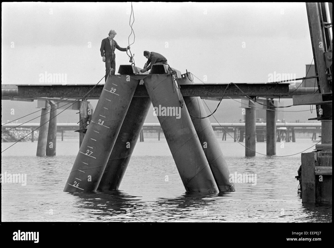 building the jetties at Sullom Voe Stock Photo Alamy