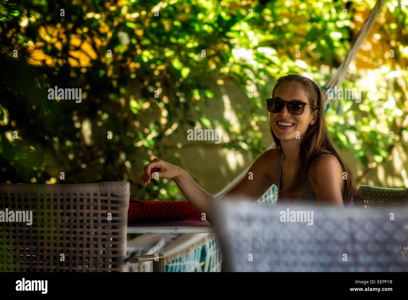 happy girl looking to the camera Stock Photo - Alamy
