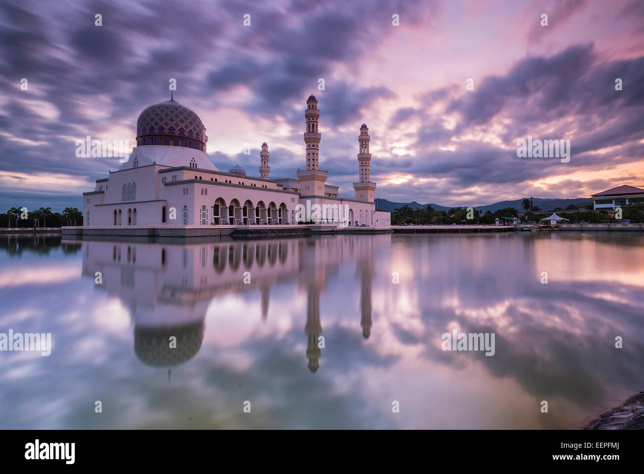 Mosque of City Likas Kota Kinabalu during Sunrise Stock Photo
