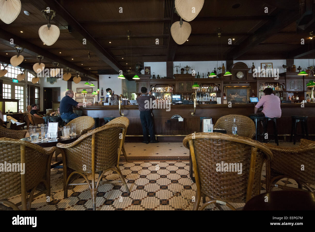 Inside the Long Bar of the Raffles Hotel, Singapore. Home of the Singapore Sling. Stock Photo