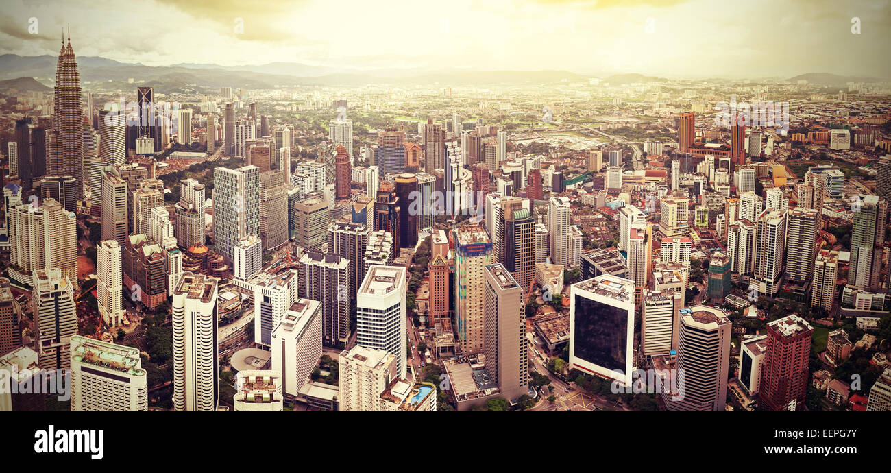 Retro filtered skyline of Kuala Lumpur, Malaysia. Stock Photo