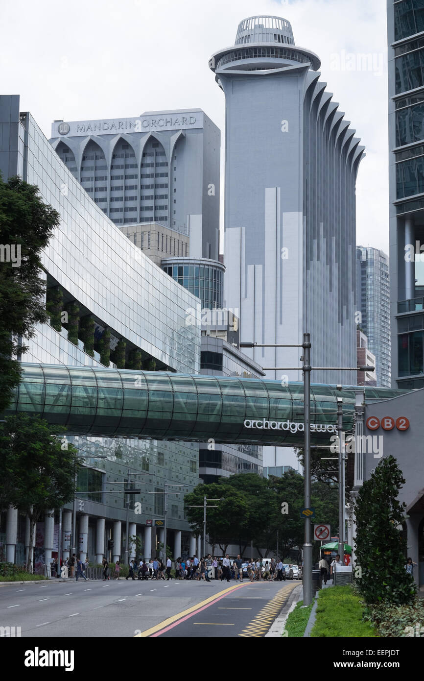 Orchard Gateway and the Mandarin Orchard Hotel on Orchard Road