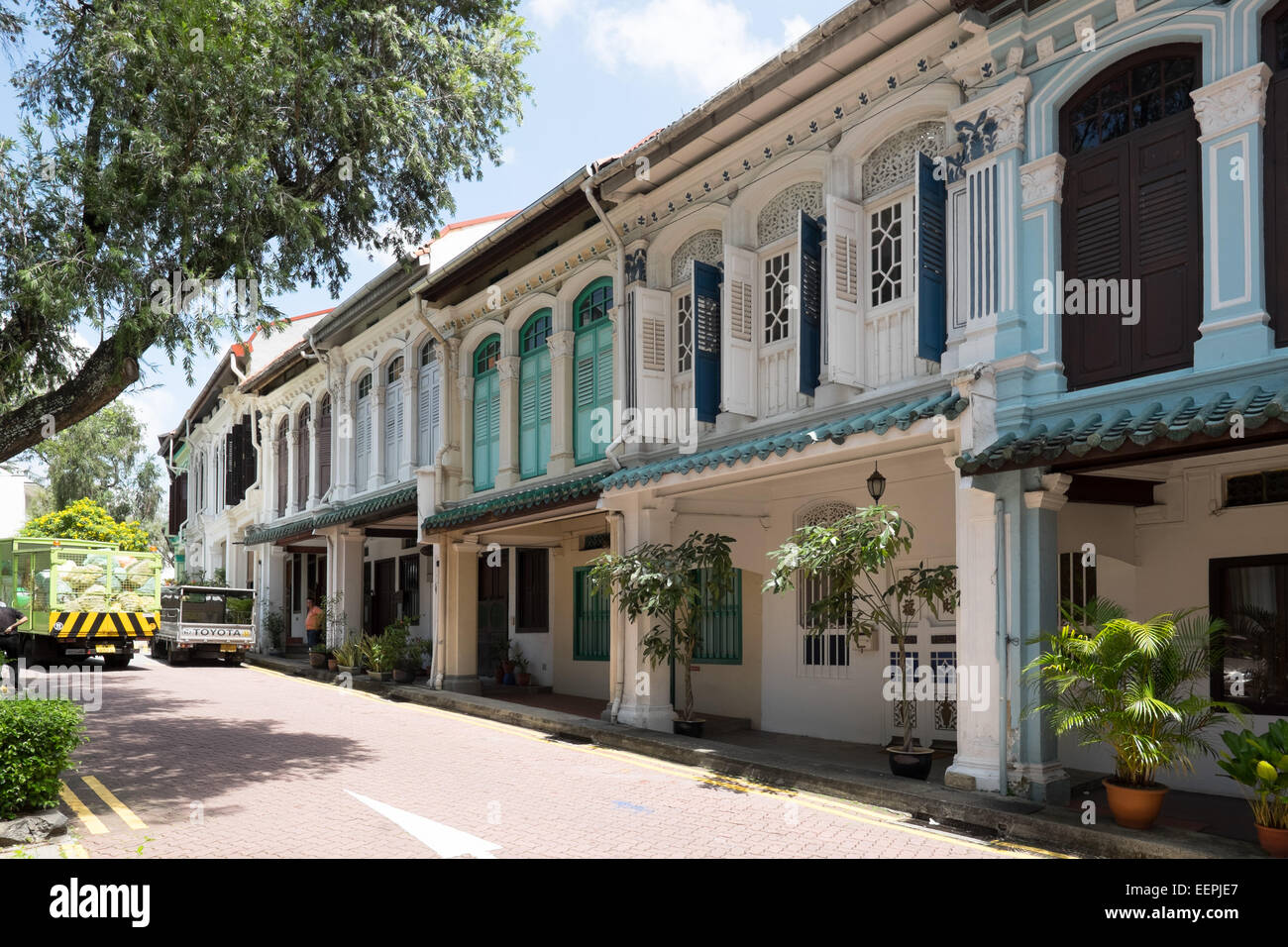 Colonial architecture in historic Emerald Hill in Singapore Stock Photo