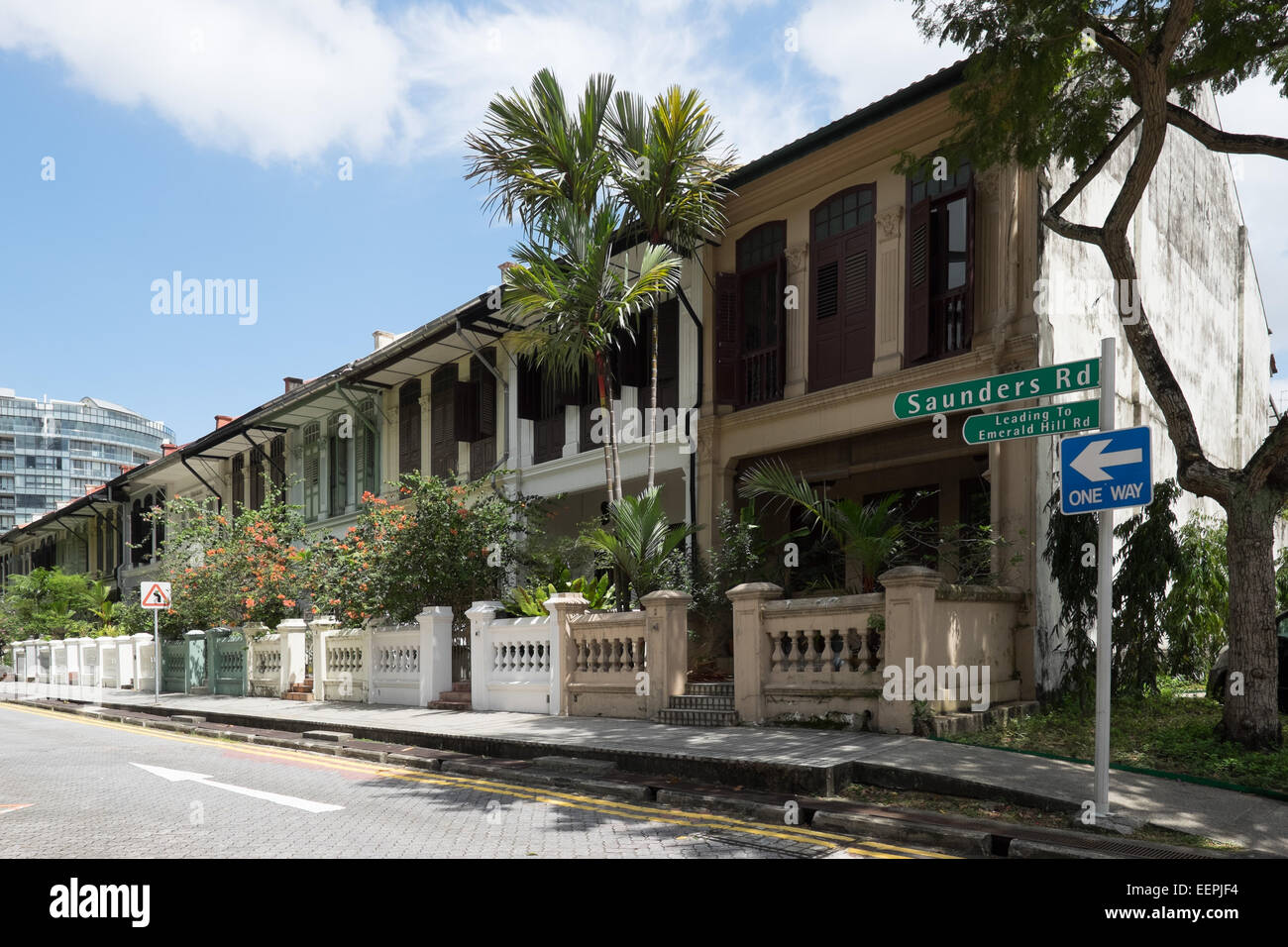 Colonial architecture in historic Emerald Hill in Singapore Stock Photo