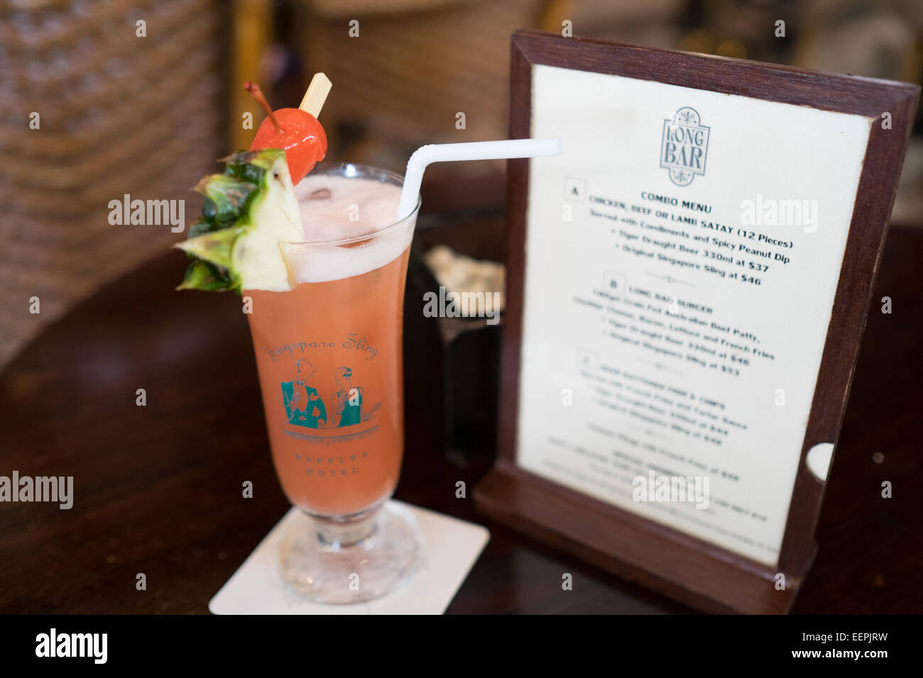 Inside the Long Bar of the Raffles Hotel in Singapore. Home of the Singapore Sling. Stock Photo