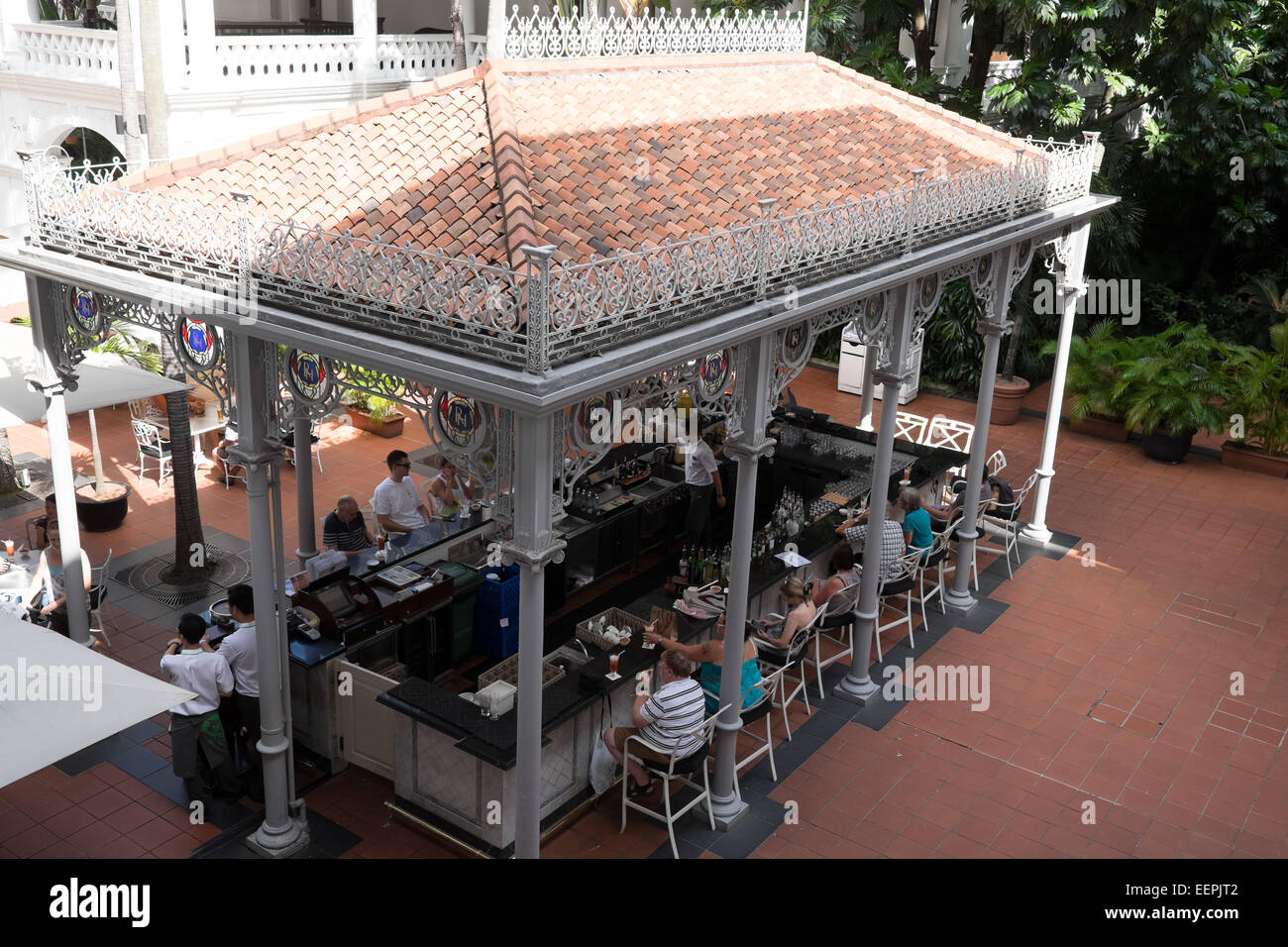 Outdoor bar at the Raffles Hotel, Singapore. Stock Photo