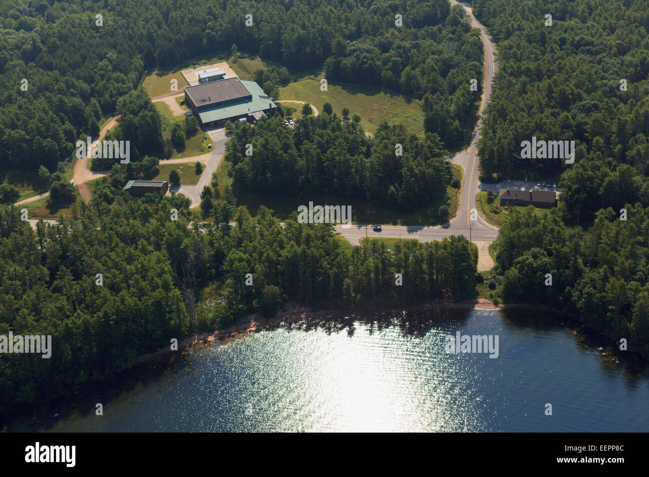 Water treatment facility near reservoir Stock Photo
