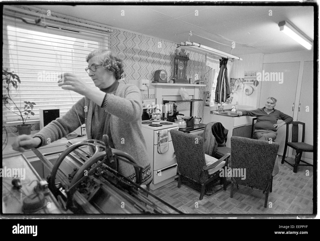 Knitting machine in house, Shetland. Stock Photo