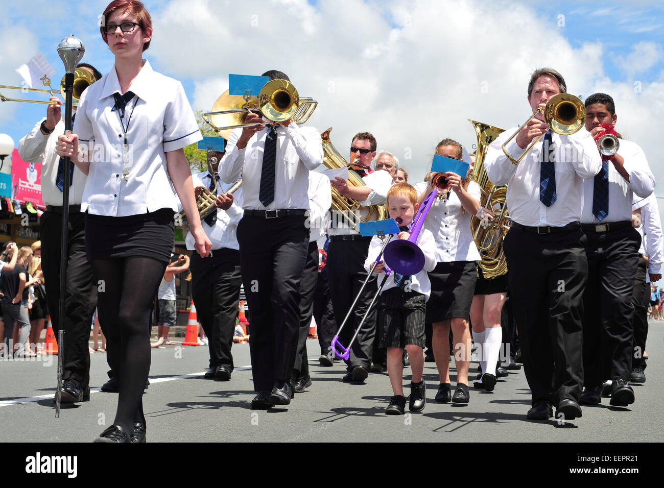 Birkenhead College Marching Band performing during Christmas Parade in