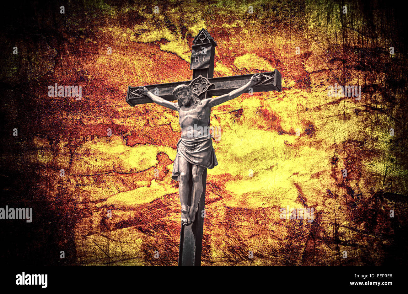 the Crucifixion Jesus on the cross grunge effect Stock Photo