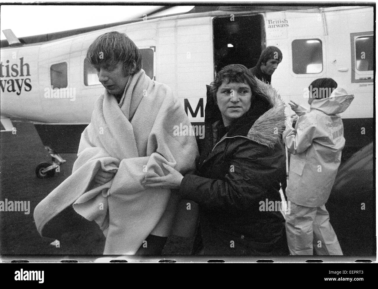 Plane crash survivor arrives at hospital in Lerwick, Shetland. Stock Photo