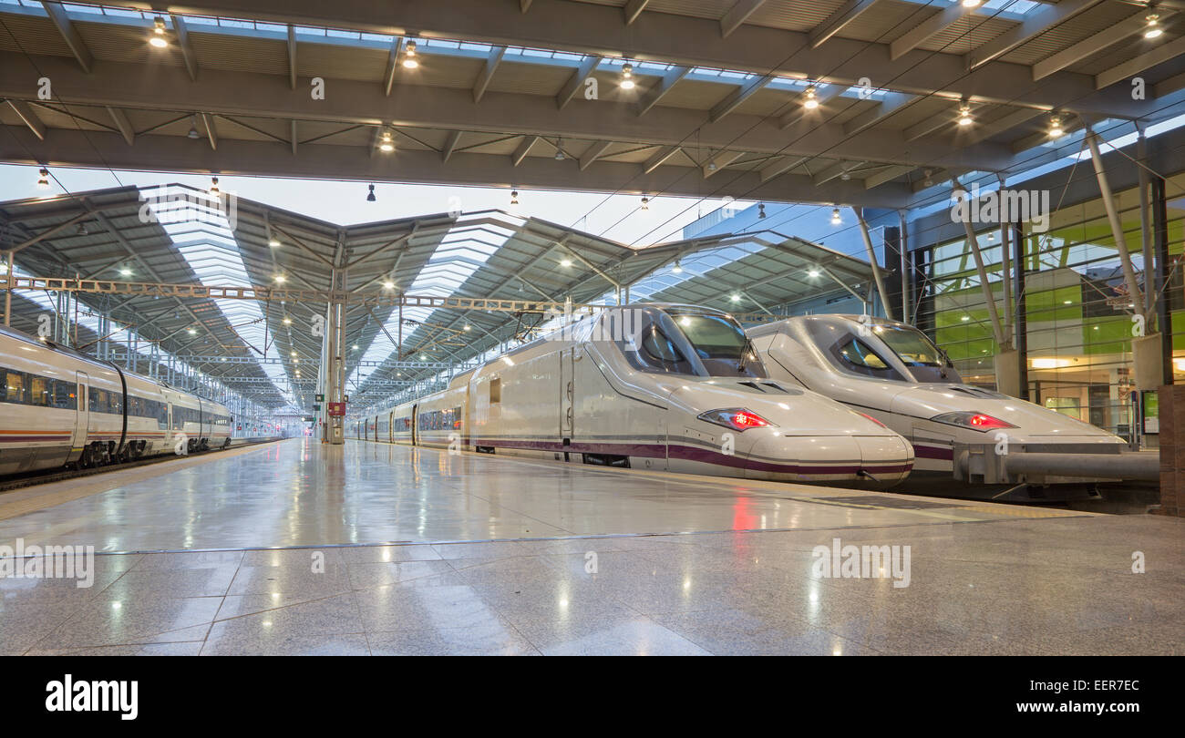 SEVILLE, SPAIN - OCTOBER 27, 2014: The platforms of Maria Zambrano Train station of Malaga in morning. Stock Photo