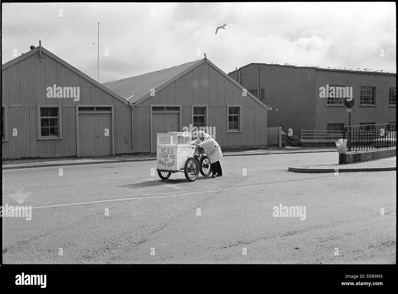 Mr Sollotti and his ice cream bike.Lerwick, Shetland. Stock Photo