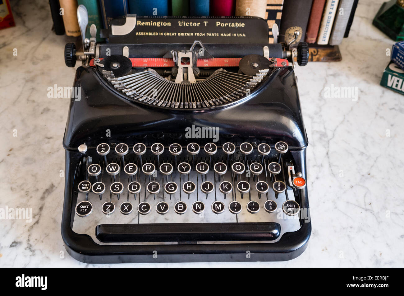 Kehboard of an old American Remington mechanical typewriter in an historic home open to the public Stock Photo