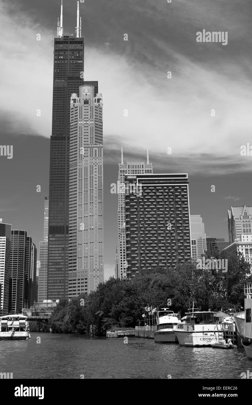 Chicago , classic and modern buildings, Willis Tower ,formerly the Sears Tower Stock Photo