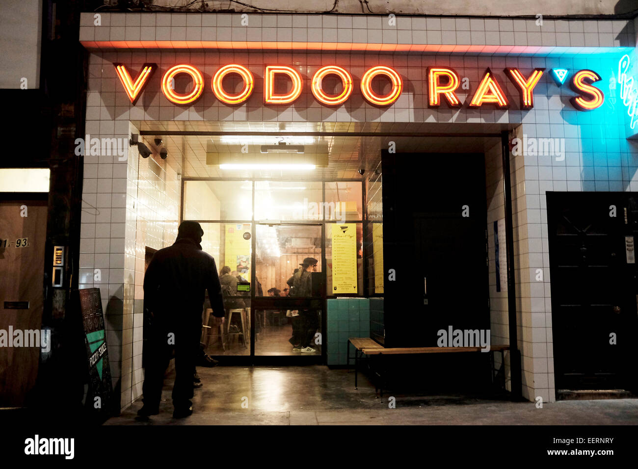 Voodoo Ray's Late night Pizza Bar, Dalston, Hackney East London. Sister Bar to the Dalston Superstore, Selling NewYork Style Pi Stock Photo