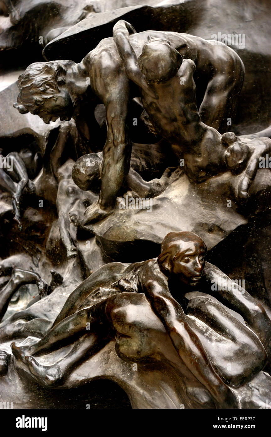 Paris, France. Musee Rodin in Rue de Varenne. Detail of The Gates Of Hell in the museum park Stock Photo