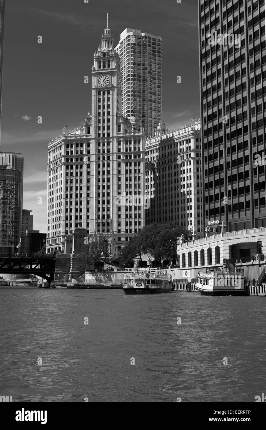 Chicago , classic and modern buildings,Wrigley Building Stock Photo