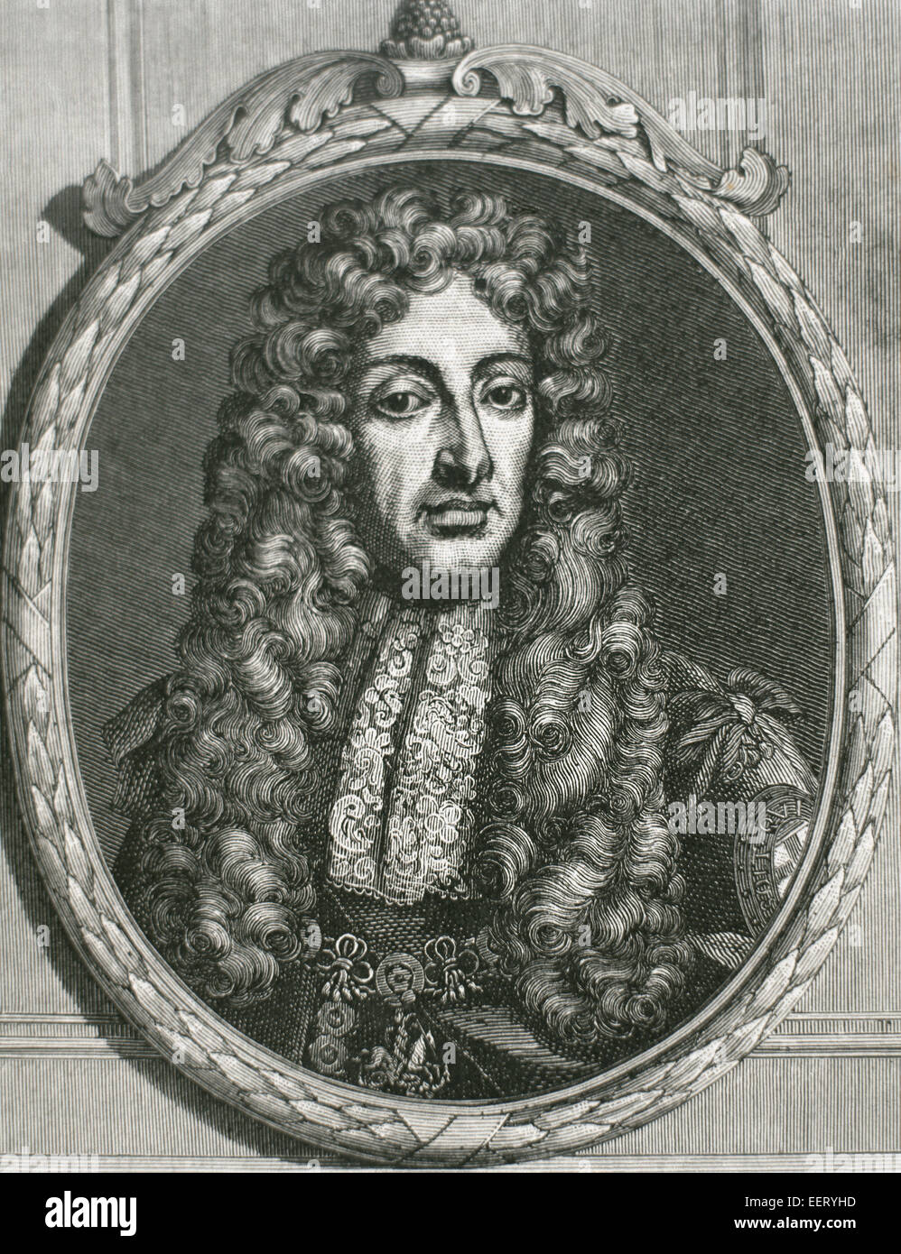James II and VII (1633-1701). King of England and Ireland as James II and king of Scotland as James VII (1685-1688). Portrait. Engraving. Stock Photo