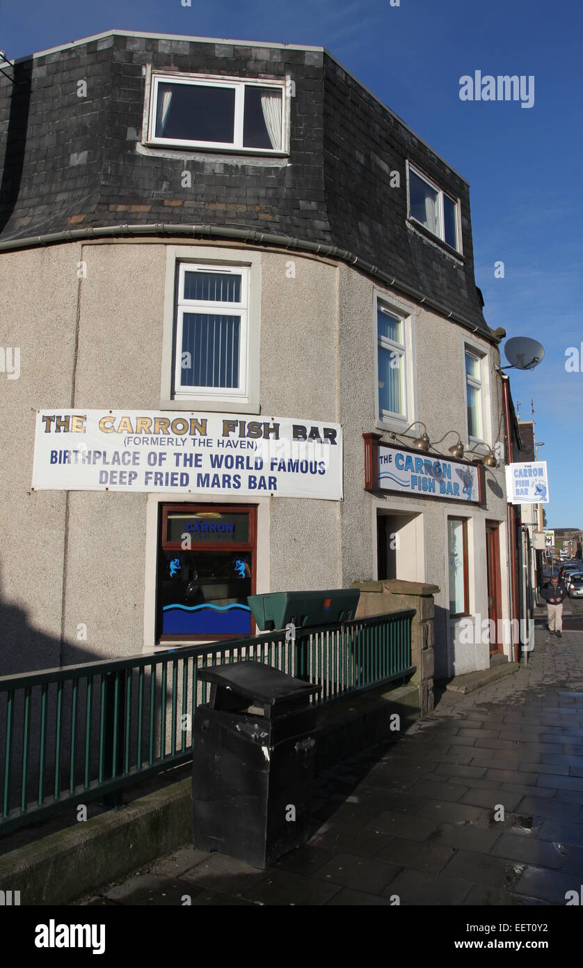 Exterior of the Carron fish bar birthplace of the deep fried Mars bar