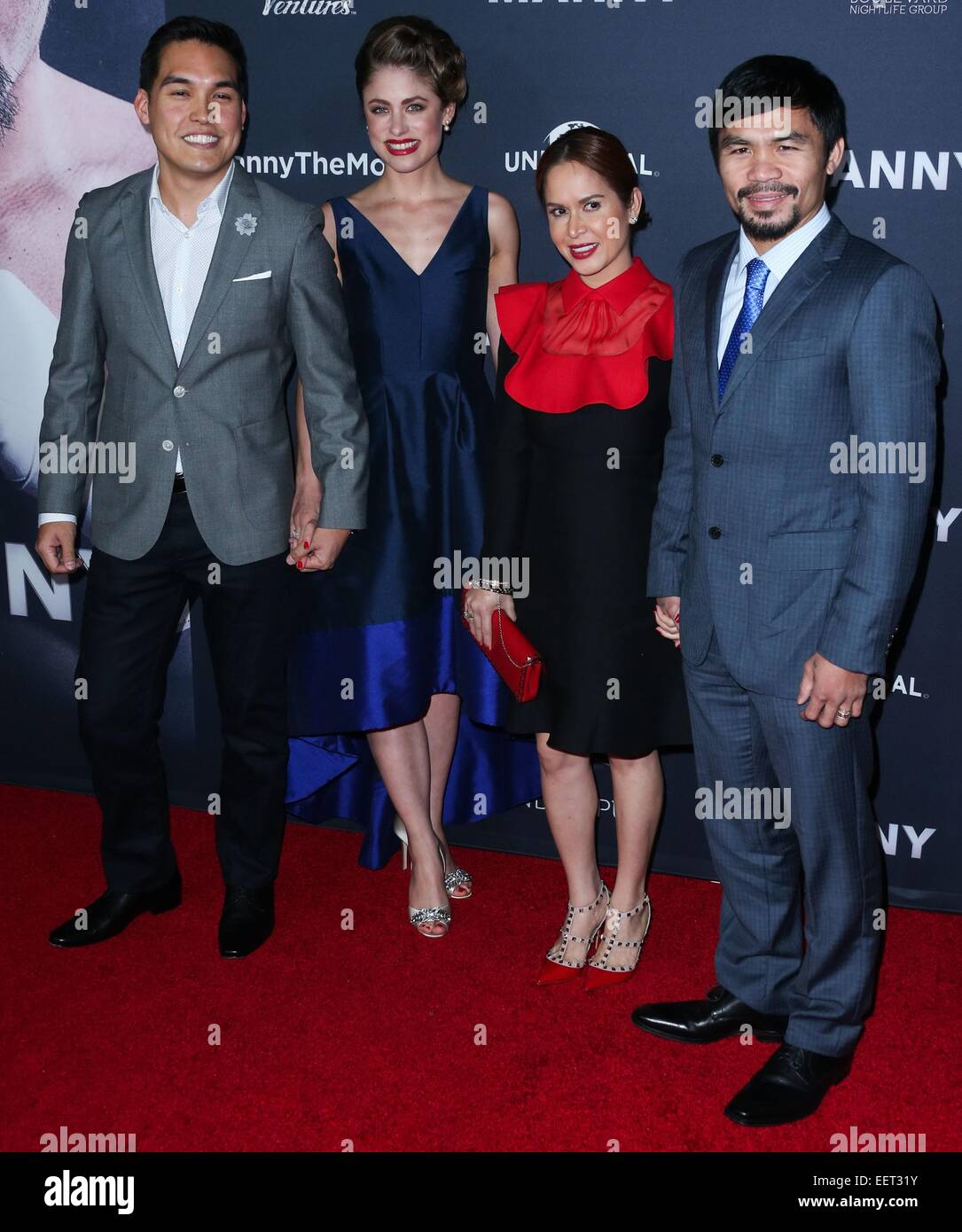 Los Angeles, California, USA. 20th Jan, 2015. Ryan Moore, Jinkee Pacquiao, Manny Pacquiao at arrivals for MANNY Premiere, TCL Chinese 6 Theatres (formerly Grauman's), Los Angeles, CA January 20, 2015. Credit:  Xavier Collin/Everett Collection/Alamy Live News Stock Photo