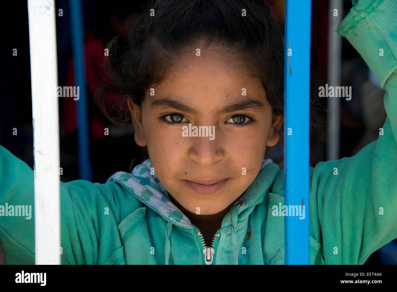 Syrian refugee girl, transit camp, Lebanon Stock Photo