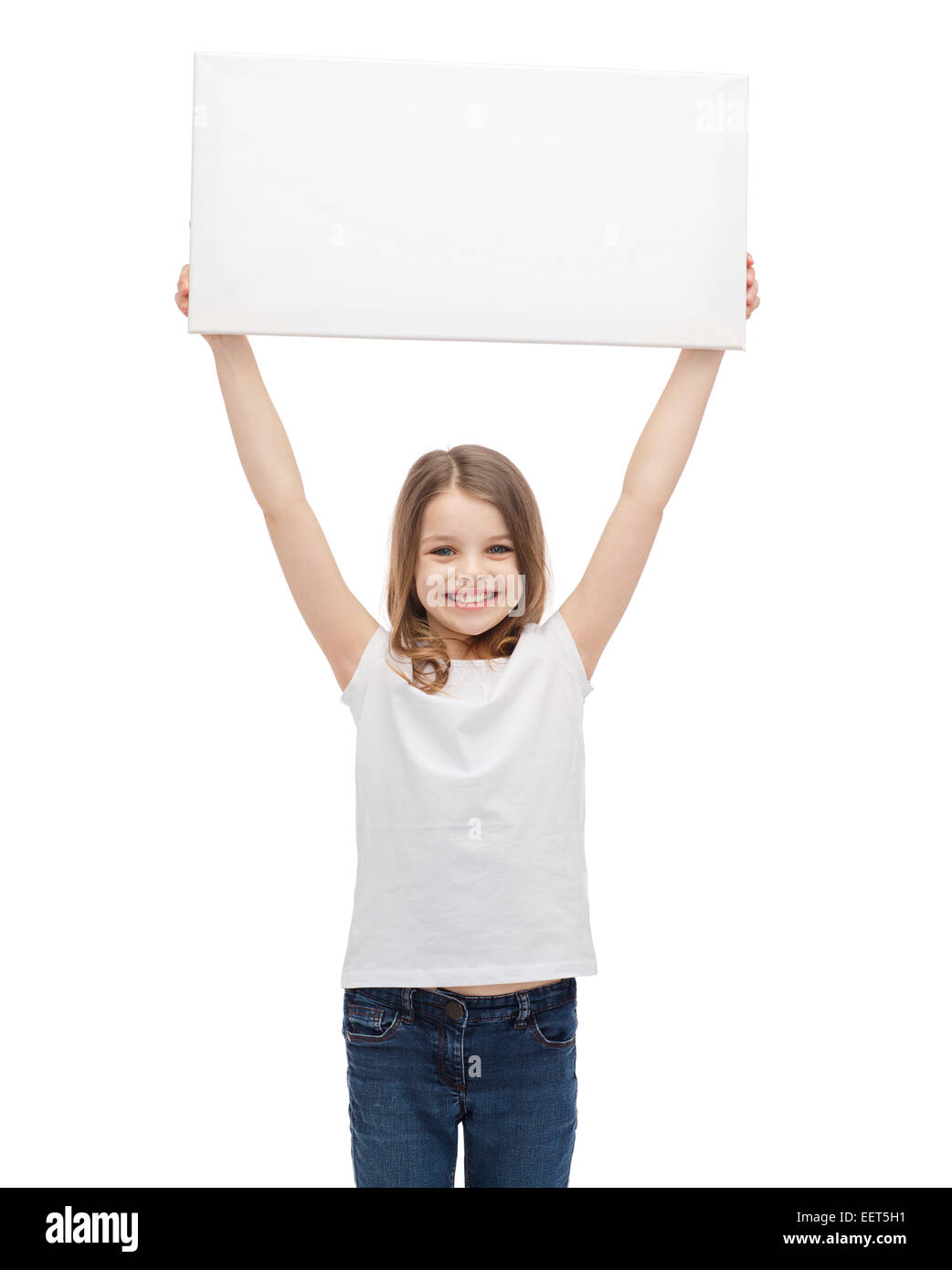 smiling little child holding blank white board Stock Photo - Alamy