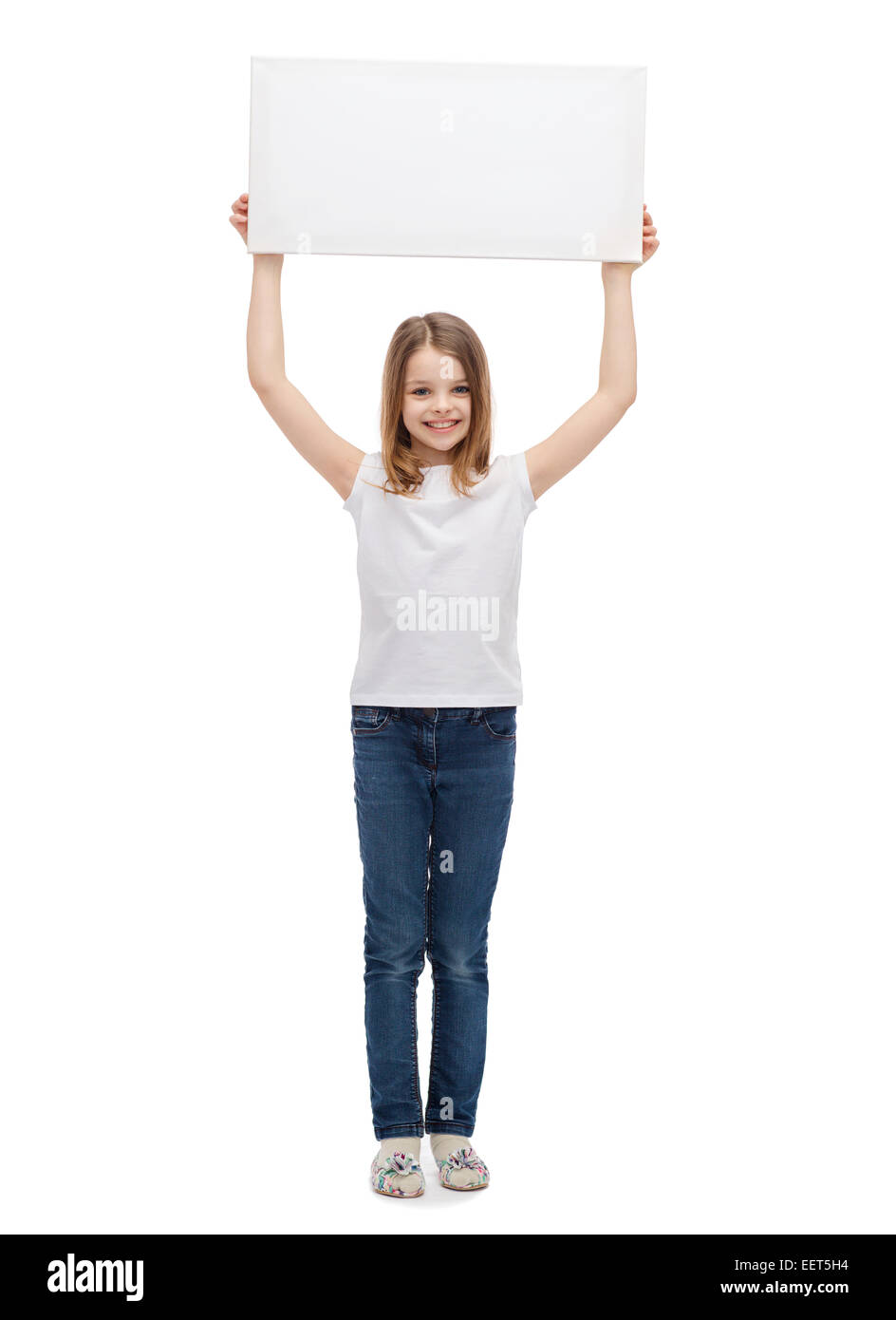 smiling little child holding blank white board Stock Photo - Alamy