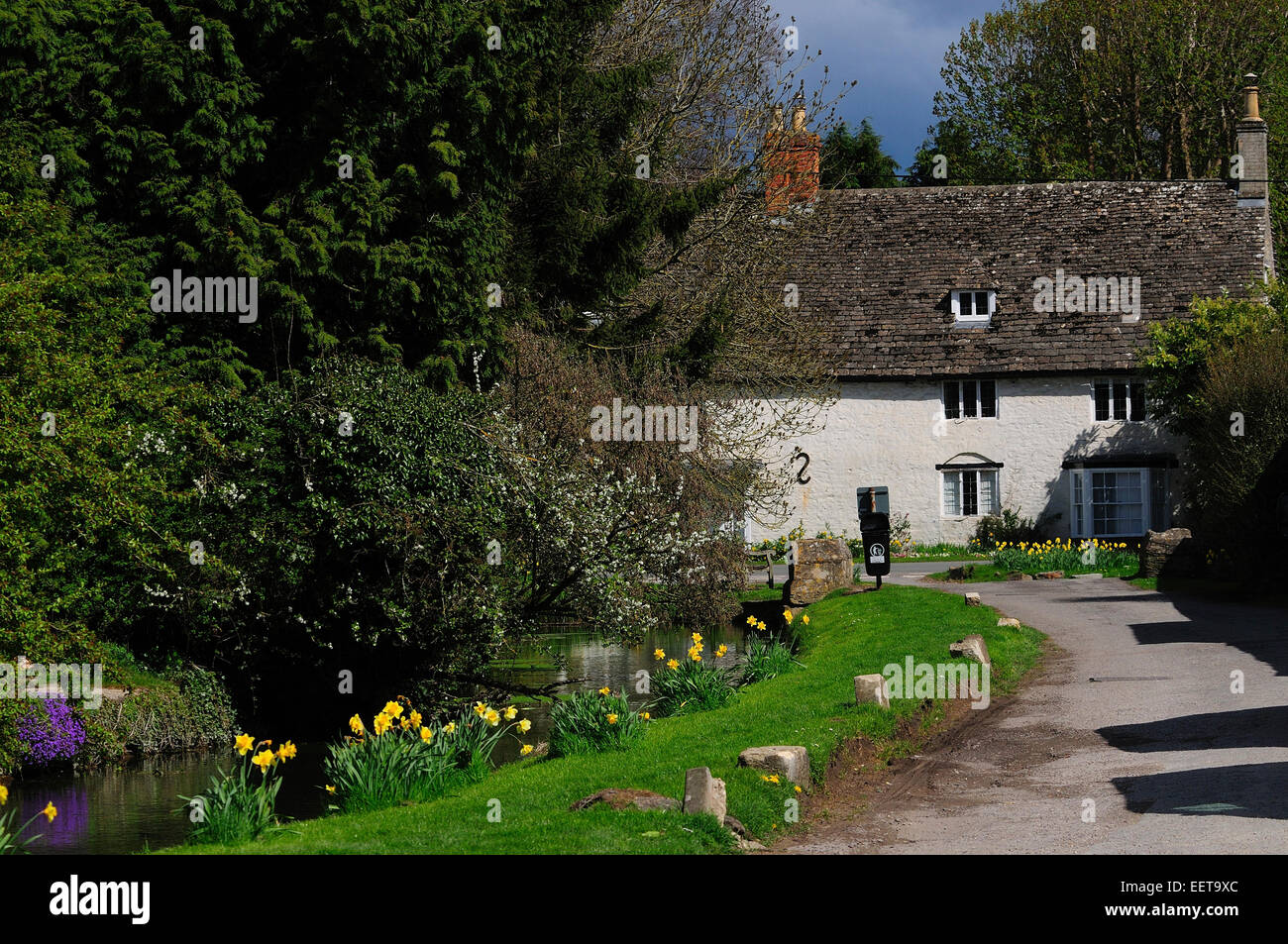 A view of a thatched cottage at Ashton Keynes Wiltshire, a village in