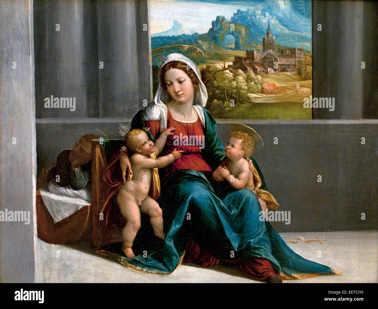 Madonna with the Child and St. John (First Half of the XVI Century)  Garofalo's workshop Italy Italian Stock Photo