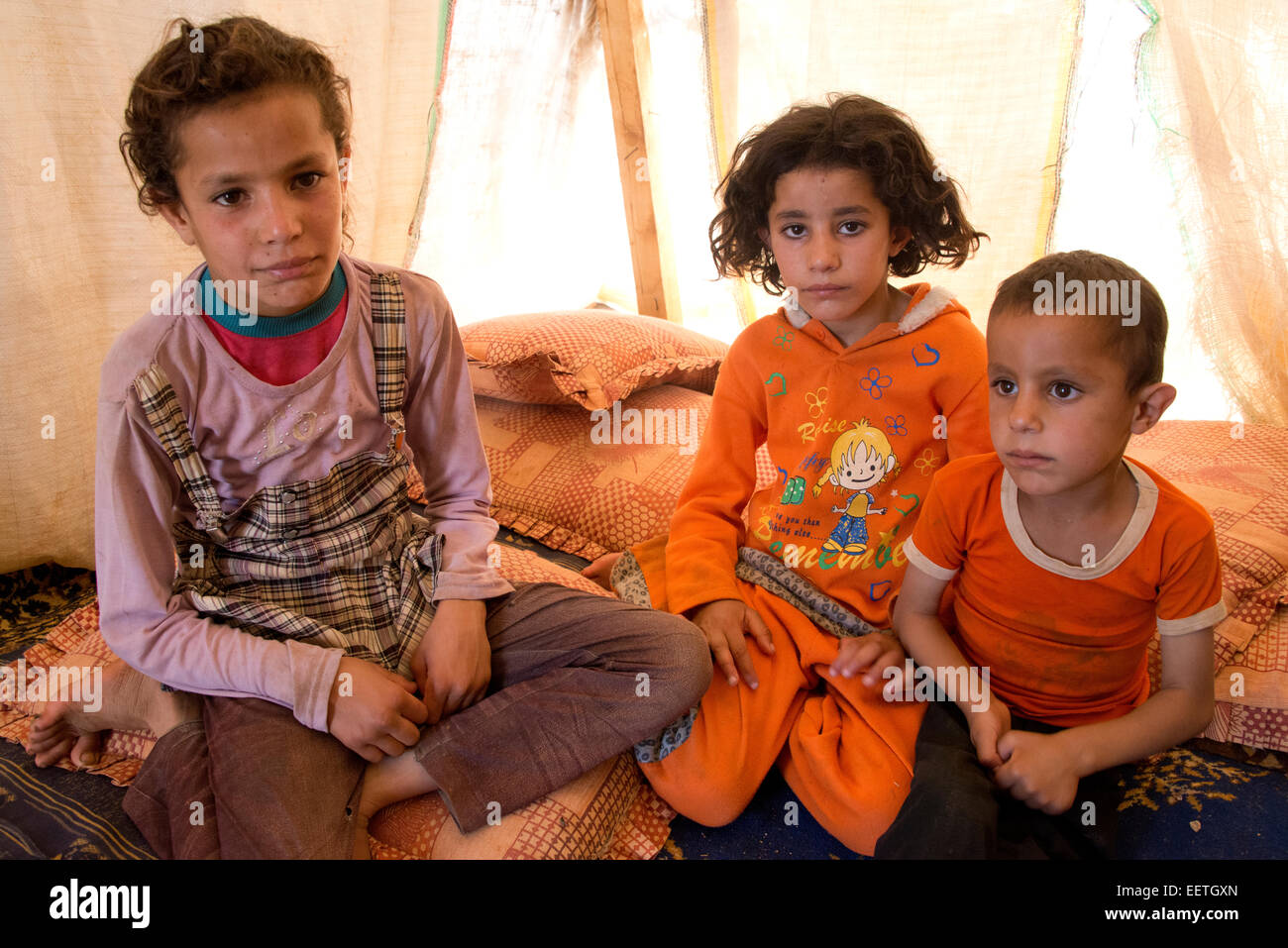 Syrian refugee children Lebanon Stock Photo
