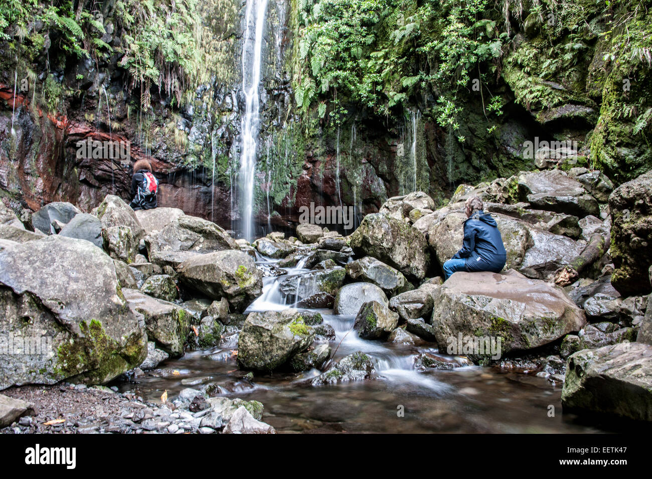 Hikers at 25 Fontes, Levada near Rabacal, Madeira Stock Photo - Alamy